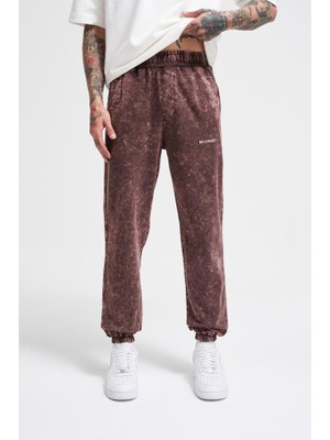 Machinist Clothing Erkek Luxury Basic Yıkamalı Jogger Eşofman Altı Kahverengi Efektli
