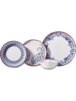 Korkmaz Iona Collection 16 Parça Çok Renkli Desenli Porselen Yemek Takımı 4 Kişilik