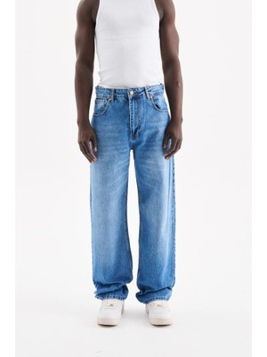 Machinist Clothing Erkek Relaxed Baggy Jean Pantolon Mavi