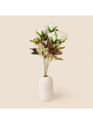 Evidea Deco Gül 7'li Dal Çiçek - Beyaz - 43 cm
