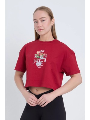 Velvoria Kadın Oversize Humble Bordo Renk Crop