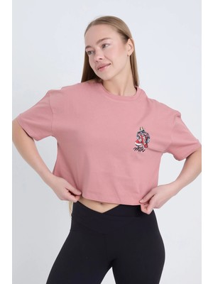 Velvoria Kadın Oversize Cropmusic And Sneakers Pembe Renk Crop