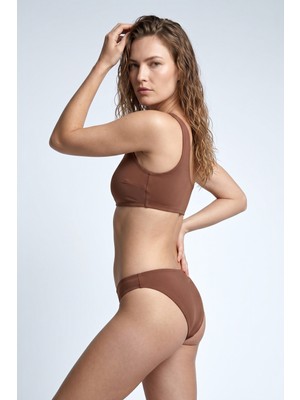 Obje Kadın Kahverengi Tek Omuz Bikini Takım