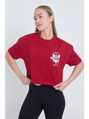 Velvoria Kadın Oversize Realase Your Bordo Renk Crop
