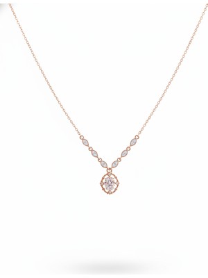 Ada Life Gümüş (Premıum Işıklı Kutu) 925 Ayar Gümüş Rose Kaplama Zirkon Taşlı Vintage Oval Kolye