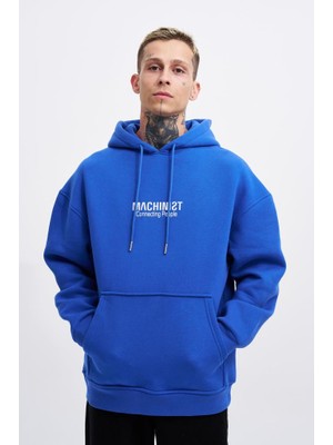 Machinist Clothing Erkek Connecting People Baskılı Kapüşonlu Sweatshirt Saks Mavi