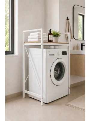 Flinder Lifos Çam/beyaz Raflı Çamaşır Makinesi Dolabı Kurutma Makinesi Dolabı Metal Banyo Dolabı