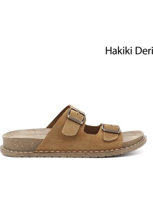 Gönderi(r) Kadın Taba Süet  Çift Tokalı Hakiki Deri Terlik