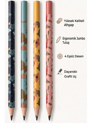 Artlantis Jumbo Kurşun Kalem 4 Adet Silka 1511 Kelebekli Jumbo Kalın Kalem Hb Kolay Tutuş Dereceli Kalem Kurşun Kalem