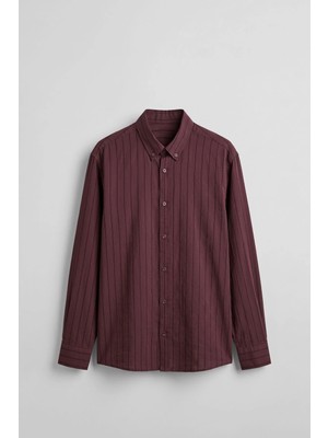 Abluka Online Erkek Oversize Tekstürlü Çizgili Uzun Kollu Gömlek Bordo