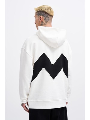 Machinist Clothing Erkek M Shaped Pactwork Kapüşonlu Sweatshirt Ekru