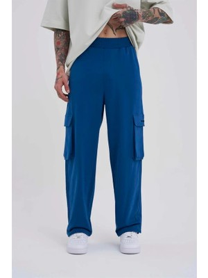 Machinist Clothing Erkek Kargo Cepli Oversize Baggy Eşofman Altı Indigo