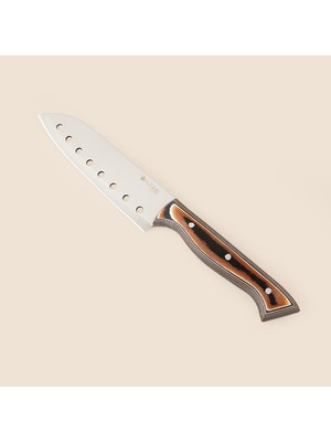 Evidea Kitchen Delikli Santoku Şef Bıçağı - Kahverengi - 28 cm