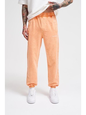 Machinist Clothing Erkek Luxury Basic Yıkamalı Jogger Eşofman Altı Turuncu Efektli