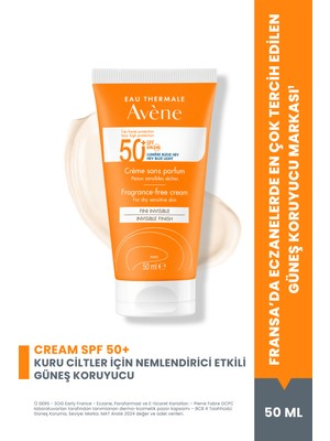 Avene Cream SPF 50+ Kuru Ciltler için Güneş Kremi Yüksek Koruma ve Nemlendirici Etkili 50 ml