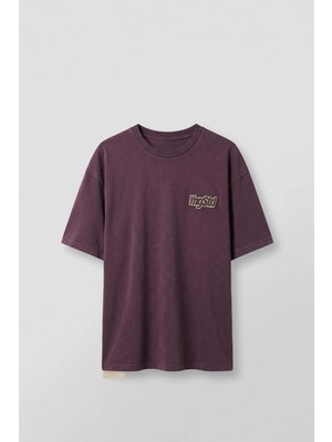 Abluka Online Erkek Boxy Fit Kabartma Nakışlı T-Shirt Bordo