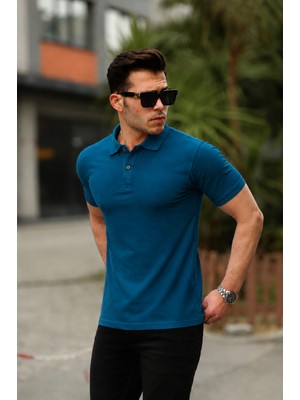 Comstar Erkek Kıvrılmaz Polo Yaka Cepsiz Slim Fit Dar Kesim Düz T-Shirt