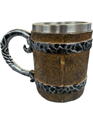 Hype Store Paslanmaz Çelik Fıçı Tasarımlı Kupa Bardak, 11 cm Yükseklik, Ahşap Görünümlü, Metal Kulplu