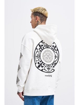 Machinist Clothing Erkek Patched Ethnic Kapüşonlu Sweatshirt Ekru
