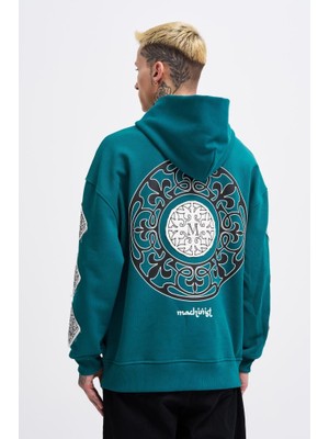 Machinist Clothing Erkek Patched Ethnic Kapüşonlu Sweatshirt Yağ Yeşili