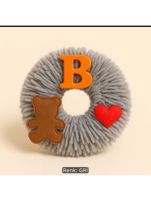 Bodrum Asel Kişiselleştirilmiş Peluş B Harfi Saç Tokası | Yumuşak Ayıcık ve Kalp Figürlü Scrunchie | Sevimli Kışlık Saç Aksesuarı