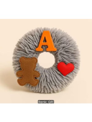 Bodrum Asel Kişiselleştirilmiş Peluş A Harfi Saç Tokası | Yumuşak Ayıcık ve Kalp Figürlü Scrunchie | Sevimli Kışlık Saç Aksesuarı
