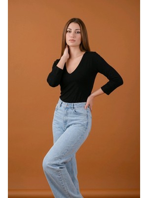 Hies Salaş Palazzo Kot Pantolon - Denim Kumaş Likralı ,Bol Paça Kadın Jeans