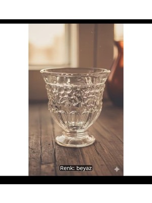 Bodrum Asel Nostaljik Ayaklı Kabartma Cam Kadeh / Vintage Su Bardağı