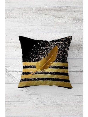 Hype Store Pelangi Şeritli ve Kuş Tüyü Desenli Gizli Fermuarlı Kırlent Kılıfı Koltuk Yastık Kılıfı TAKIM(4ADET), -Siyah 45 x 45