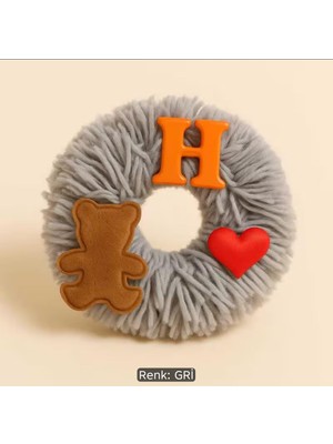 Bodrum Asel Kişiselleştirilmiş Peluş H Harfi Saç Tokası | Yumuşak Ayıcık ve Kalp Figürlü Scrunchie | Sevimli Kışlık Saç Aksesuarı