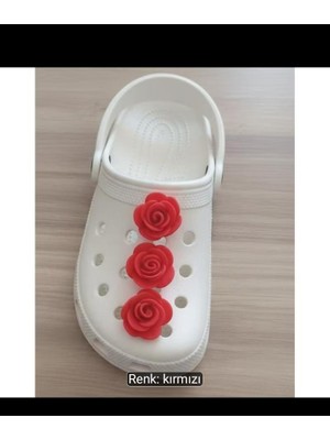 Bodrum Asel 3'lü Kırmızı Gül Terlik Süsü Aksesuar Seti | Hastane Terlikleri ve Crocs Uyumlu