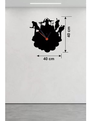 Esplendor Rock Band ve Müzik Temalı Ahşap Duvar Saati - 40X40 cm Lazer Kesim