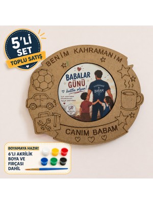 Morana Design Babalar Günü Boyanabilir Ahşap Magnet | Benim Kahramanım Canım Babam | Çocuk Etkinliği ve El Yapımı Hediye | 15X13 cm
