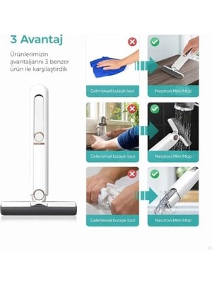 Hype Store Sıkmalı Mini Mop, Beyaz ve Kırmızı, Kompakt Temizlik Aparatı, Cam Tezgah Banyo Için, Tek Elle Kullanım, Ergonomik Tasarım