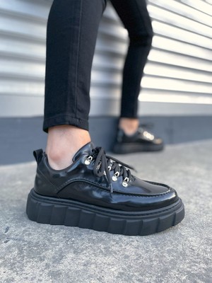 DMR Elegance JY010 Cloud Bağcıklı Rugan Erkek Günlük Sneaker Ayakkabı Rst - Siyah