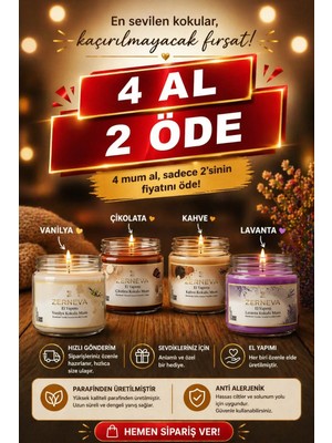 Zerneva 4'lü Kokulu Mum Seti - Avantajlı Paket (Vanilya-Çikolata-Kahve-Lavanta)