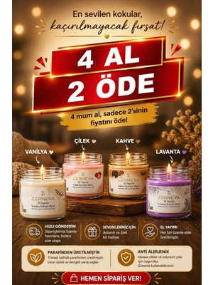 Zerneva 4'lü Kokulu Mum Seti - Avantajlı Paket (Vanilya-Çilek-Kahve-Lavanta)