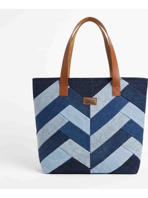 Mavicenza Kadın Patchwork Denim Tote Çanta – Özel Tasarım Kot Omuz Çantası