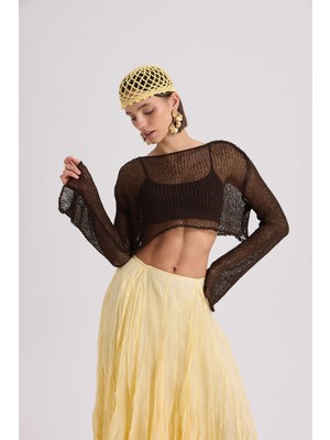 Bohemai Daisy Kahve Ince Triko Crop
