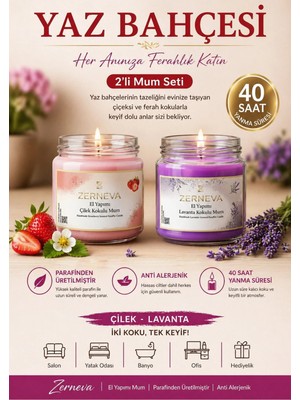 Zerneva 2’li Kokulu Mum Seti - (Çilek-Lavanta) – 300CC Cam Kavanoz, Hediyelik Dekoratif Mum