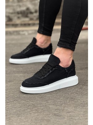 DMR Elegance JY018 Dexo Erkek Günlük Bağcıklı Kot Kumaş Spor Sneaker Ayakkabı Tbt - Siyah