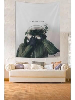 Hype Store Pelangi All We Have Is Now Yazılı Astronot Leke Tutmaz Kumaş Duvar Örtüsü Duvar Halısı Tapestry PNTR178, 70 x 100