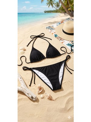 Bağlamalı Siyah Bikini Takımı