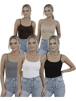 Hashtag Kadın Askılı Body 5’li Paket Basic Ince Askılı Esnek Günlük Üst