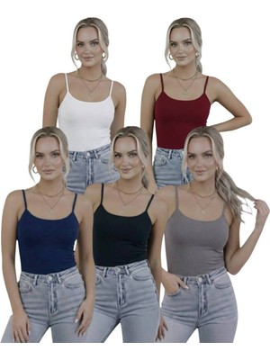 Hashtag Kadın Askılı Body 5’li Paket Basic Ince Askılı Esnek Günlük Üst