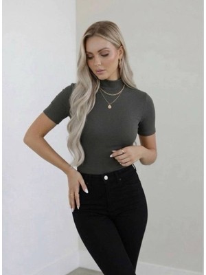Hashtag Kadın Viskon Body Yarım Balıkçı Yaka Yarım Kol