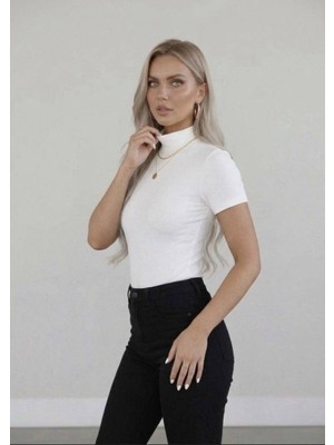 Hashtag Kadın Viskon Body Yarım Balıkçı Yaka Yarım Kol