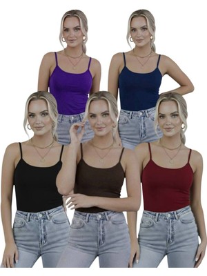 Hashtag Kadın Askılı Body 5’li Paket Basic Ince Askılı Esnek Günlük Üst