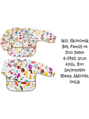 UltraMint 2'li Ekonomik Bebek Mama Önlüğü Set, 6-24AY, Uzun Kollu, Sıvı Geçirmez