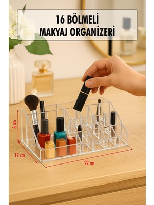 EstoreBox Şeffaf 16 Bölmeli Makyaj Organizeri Düzenleyici 12×22×8 cm